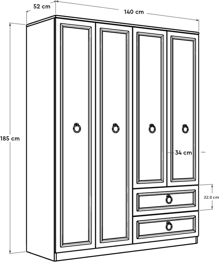 Dollap Hanah Home, Grd-1342-Bb-3, i bardhë, 140x185x52cm, 3 pjesë