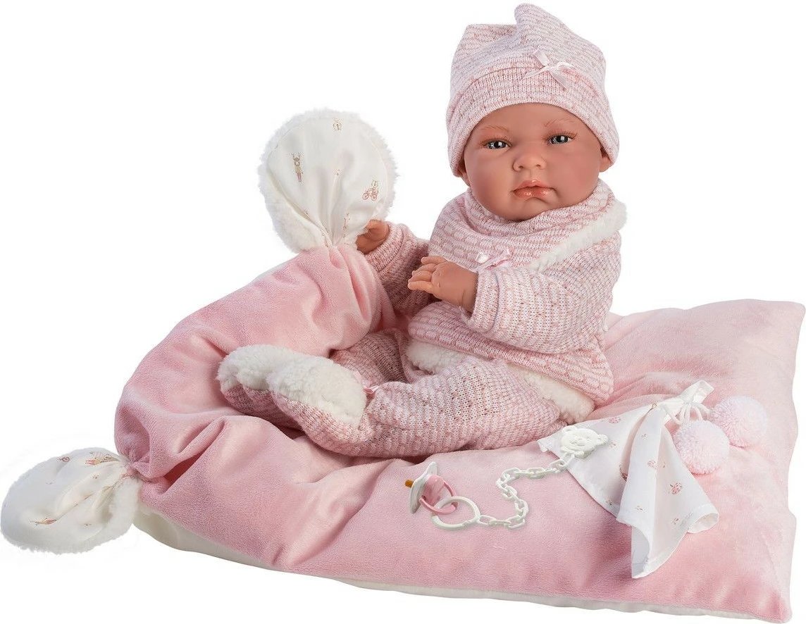 Kukull bebe Llorens Nica, 40 cm, me batanije, rozë