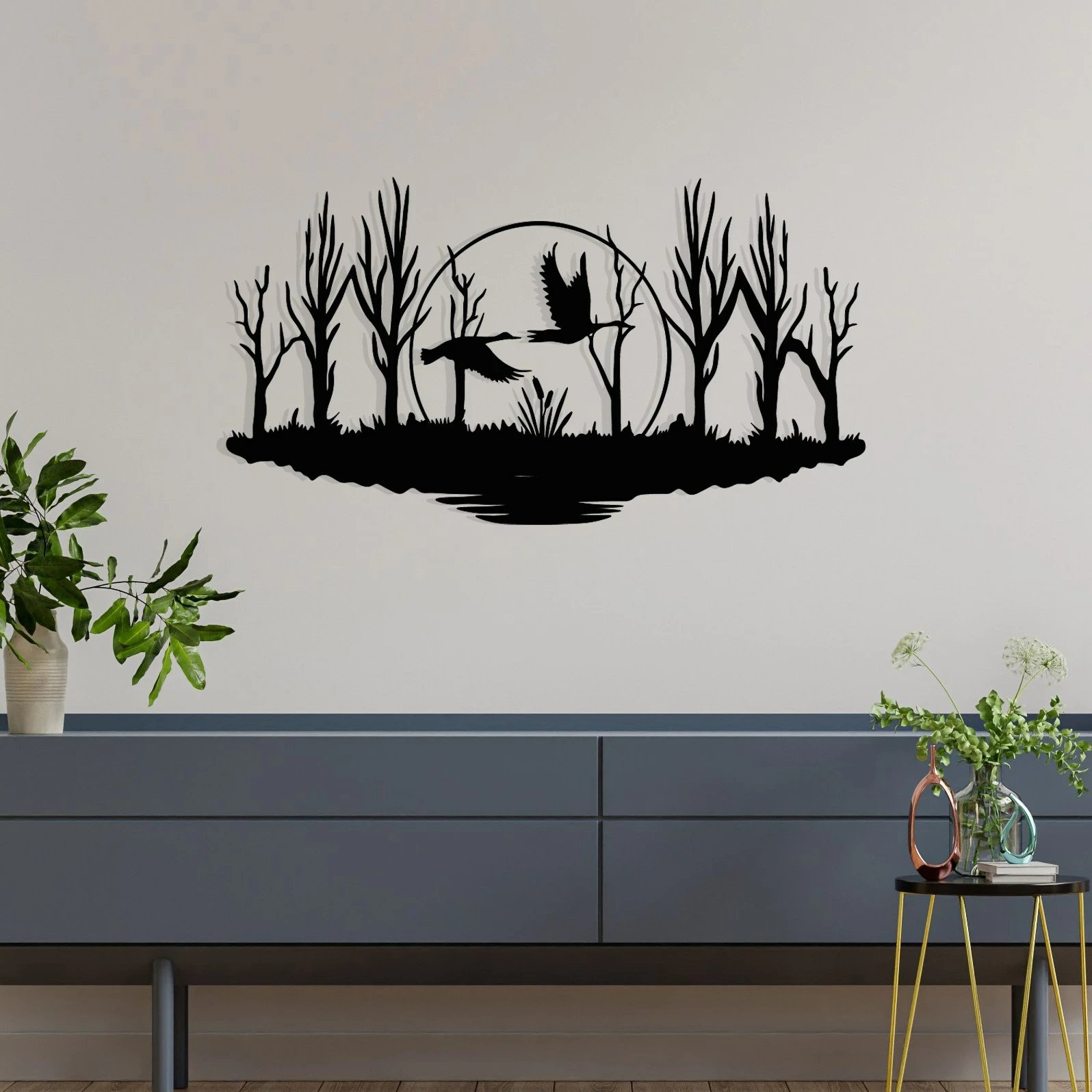 Aksesor dekorativ muri prej metali, Wallity, Estate, ngjyrë e zezë, 70x38cm