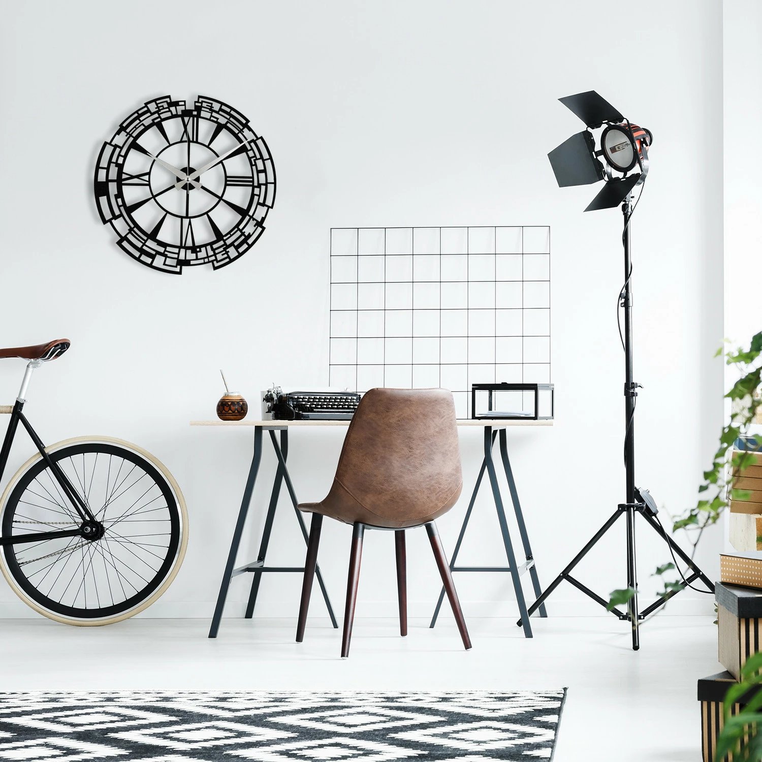 Orë muri dekorative prej metali, Wallity, Enzoclock - S016, e zezë, 48x48cm