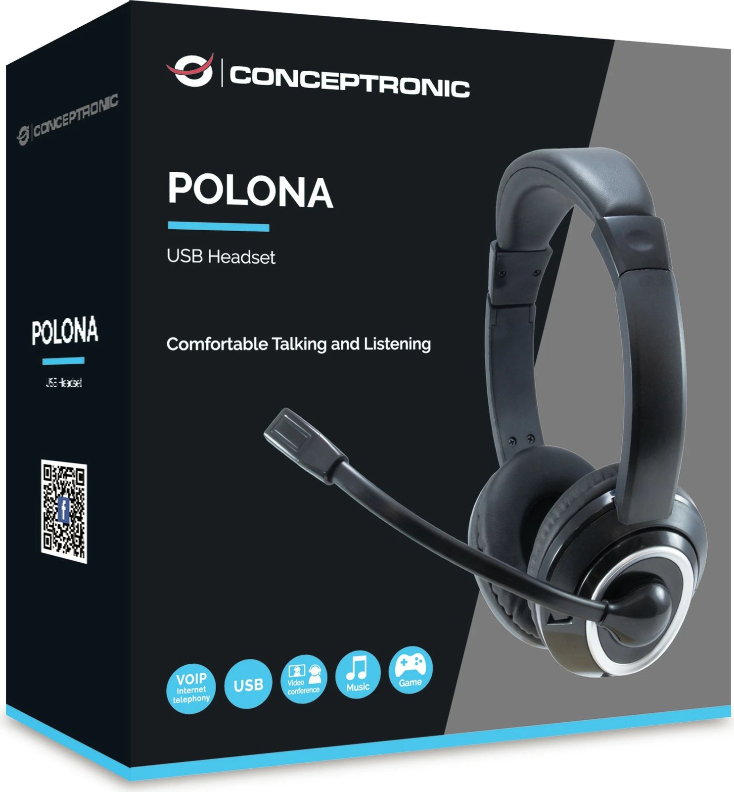 Kufje Conceptronic USB, mikrofon boom, 2m, e zezë Kufje Conceptronic USB, mikrofon boom, 2m, e zezë
