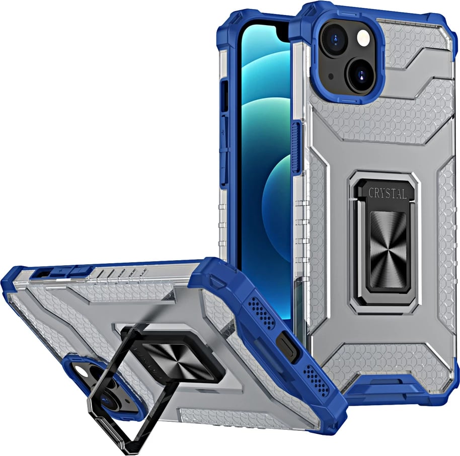 Mbështjellës Hurtel Crystal Ring Case për iPhone 12, me mbajtëse gishti dhe këmbë, Blu