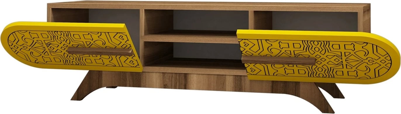 Komodë TV Hanah Home, Defne, ngjyrë arre dhe e verdhë