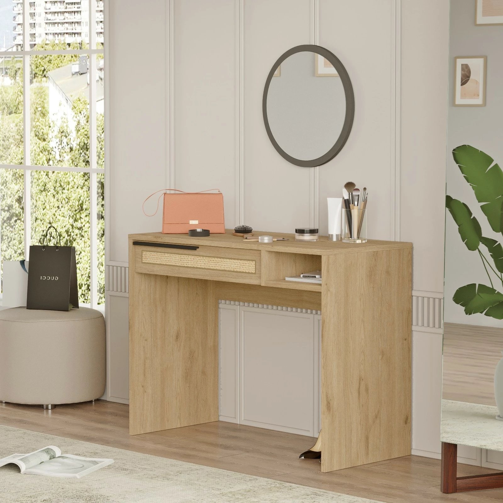 Tavolinë grimi Skye Decor, ngjyrë arre dhe lis, On18-Su