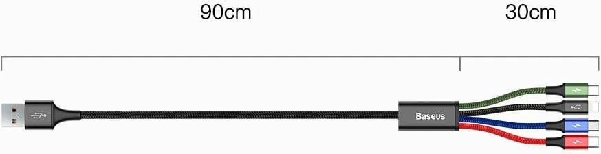 Kabllo multifunksionale Baseus CA1T4-B01, 4-në-1, 1.2m, 3.5A, e zezë