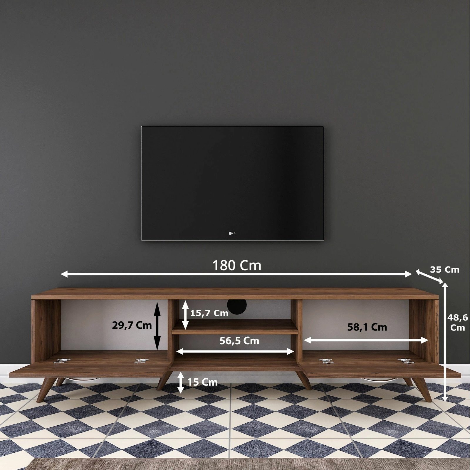 Komodë TV Hanah Home, A9 - 221, ngjyrë arre, 180x48.6x35cm Komodë TV Hanah Home, A9 - 221, ngjyrë arre, 180x48.6x35cm