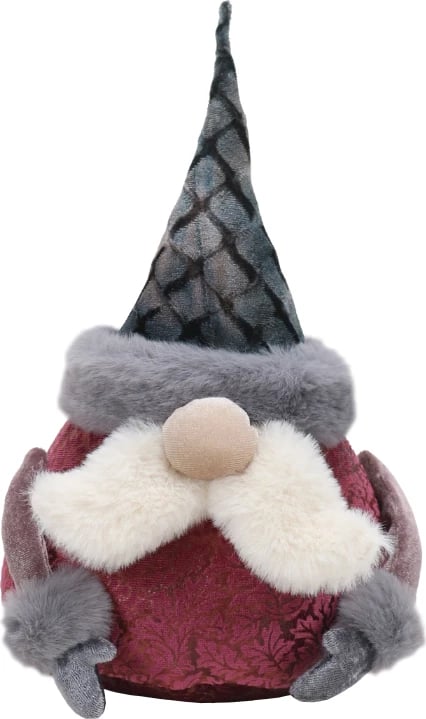 Dekoratë Krishtlindjesh Pixie Santa, stof, rozë-gri-bardhë, 14x12x22cm