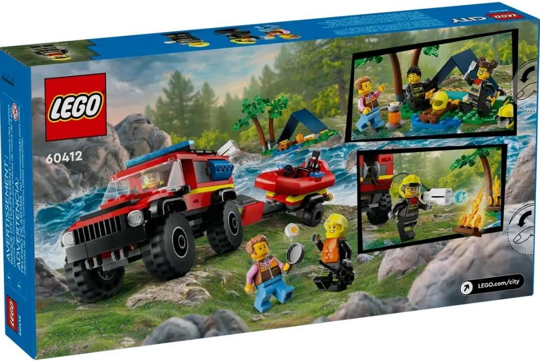 Set lodrash LEGO City 60412, kamion zjarri off-road me varkë shpëtimi, 301 pjesë