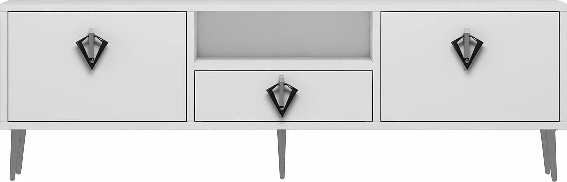 Komodë TV Skye Decor, 1312-DROP-32, e bardhë, e zezë, argjend