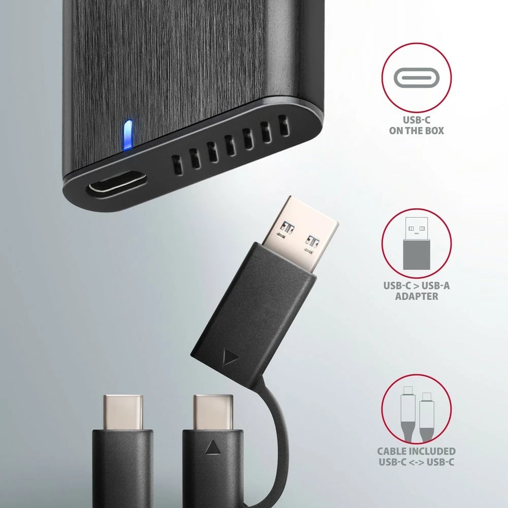 Kasë e jashtme AXAGON EEM2-SB2 për SSD M.2 NVMe/SATA, USB-C 3.2 Gen 2, Alumini, e zezë