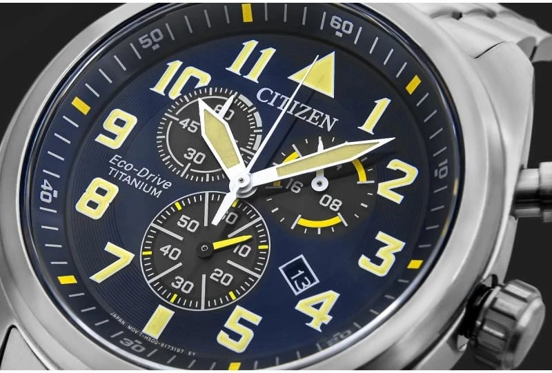 Orë dore për meshkuj Citizen, titanium, e kaltër