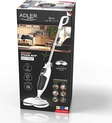 Mop me avull rrotullues, Adler AD 7052, 1300 W, depozitë 550 ml, 3 nivele avulli, kokë rrotulluese