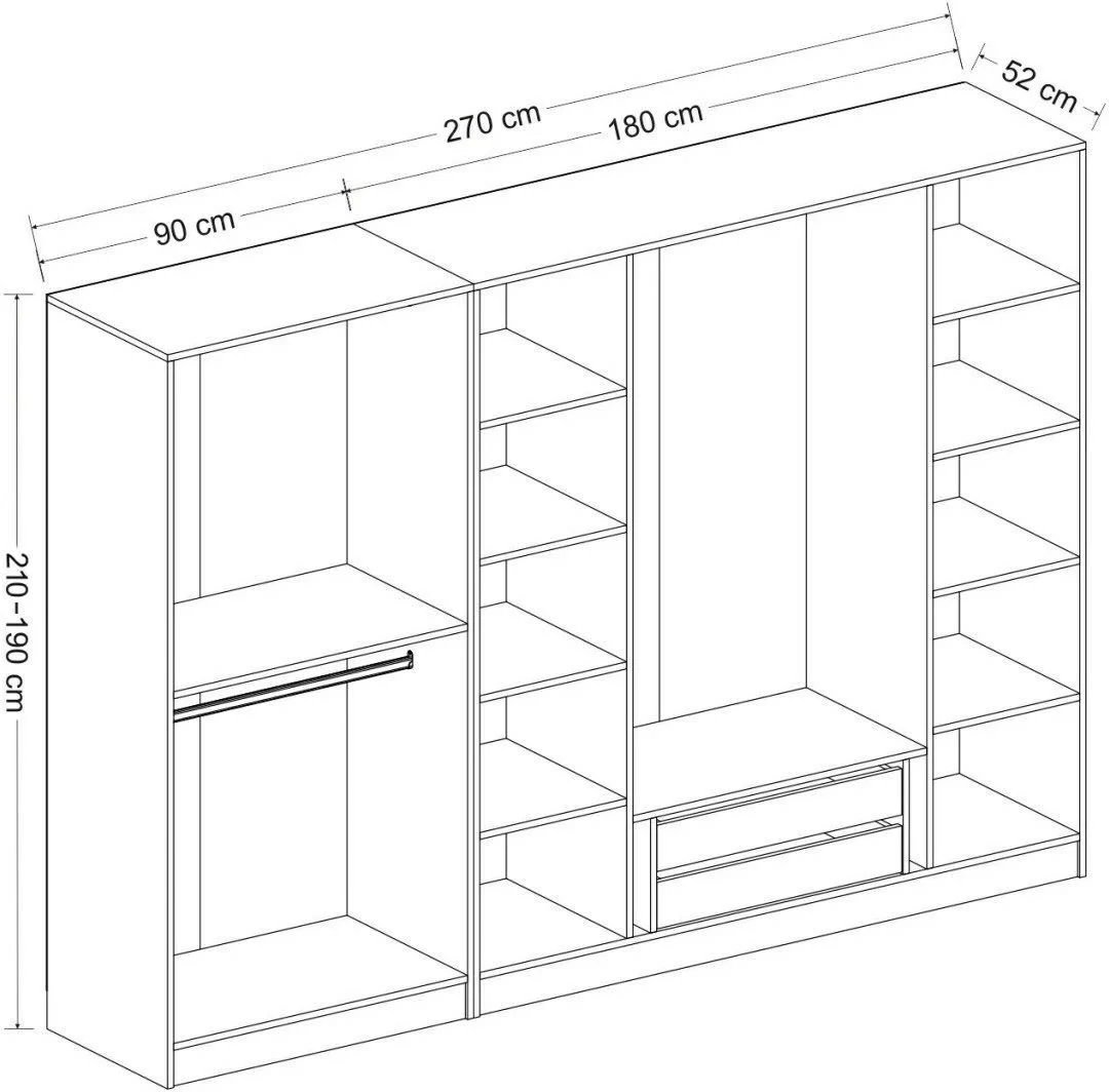 Dollap Hanah Home, Kale - 5033, i bardhë, shumë rafta, 270x210x52cm