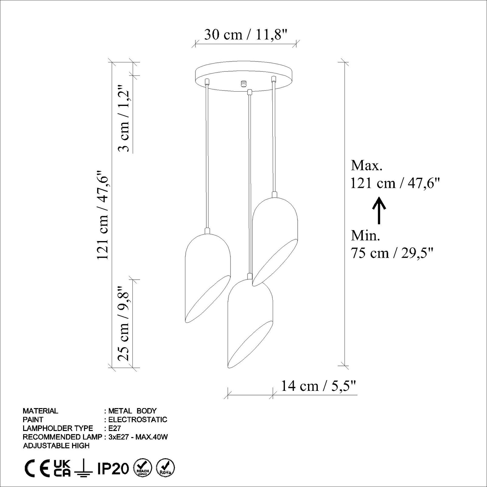 Llambë tavani Opviq, Kesik - 6176, 3 drita, ngjyrë kaltër e çelët