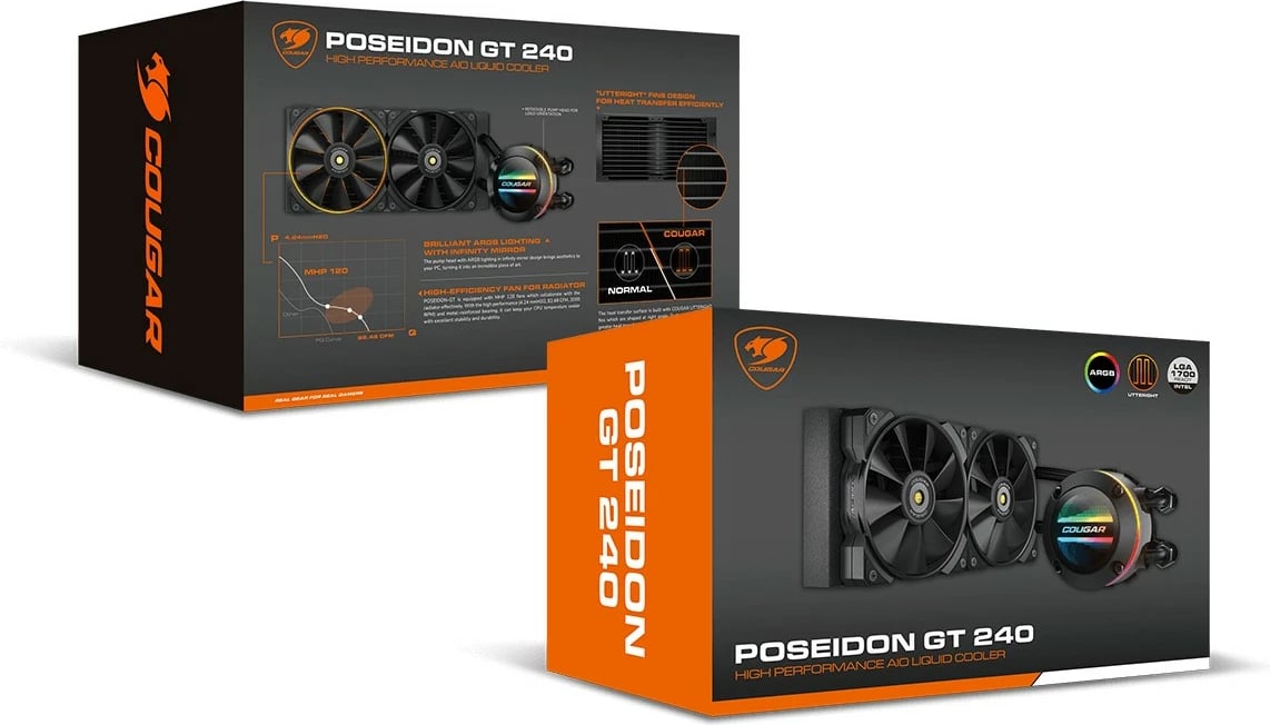 Ftohës uji AIO Cougar POSEIDON-GT 240, ARGB, 2x12cm, i zi