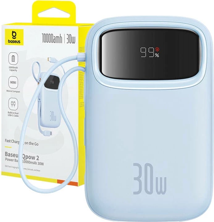 Powerbank Baseus QPow 2, 10000mAh, 30W, 2xUSB-C, kaltër