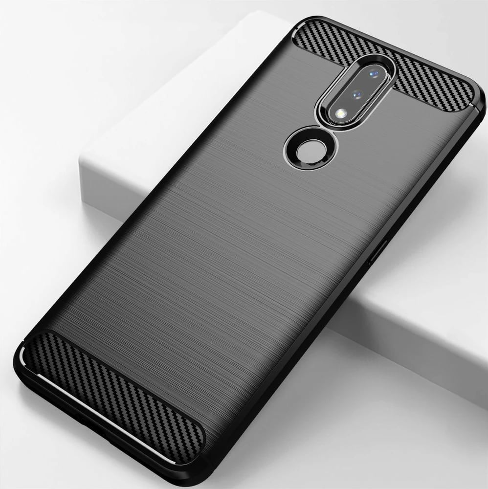 Mbështjellës Hurtel Carbon Case për Nokia 2.4, i zi