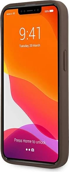 Mbështjellës Guess GUHCP13L4GMRBR për iPhone 13 Pro/13 6.1", me unazë, kafe