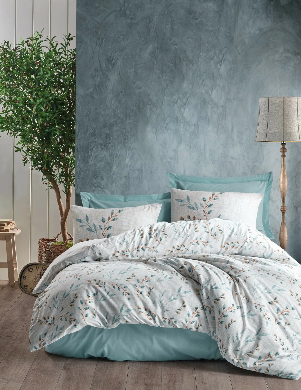 Set mbulesë për jorgan njëpersonësh, ngjyrë mint dhe e bardhë, Lendell