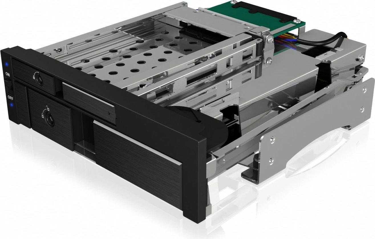 Kasë IcyBox IB-173SSK për 1x 2.5" + 1x 3.5" HDD/SSD, për hapësirë 5.25", e zezë