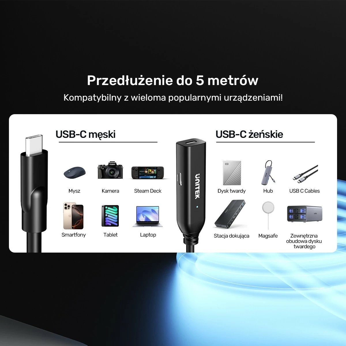 Kabllo zgjatëse USB-C Unitek 5m 10Gbps e zezë