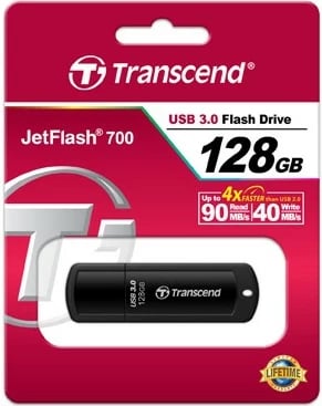 USB Transcend JetFlash 700 128GB, USB 3.2, e zezë