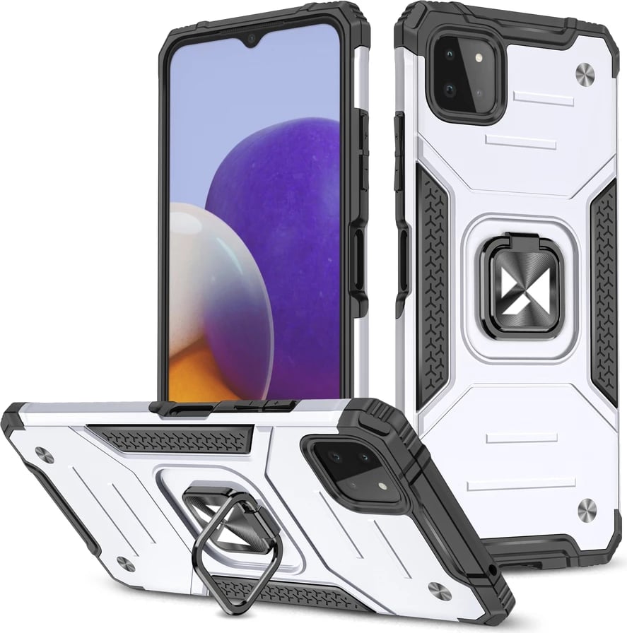 Mbështjellës Wozinsky Ring Armor me këmbë mbështetëse, për Samsung Galaxy A22 4G, argjendtë
