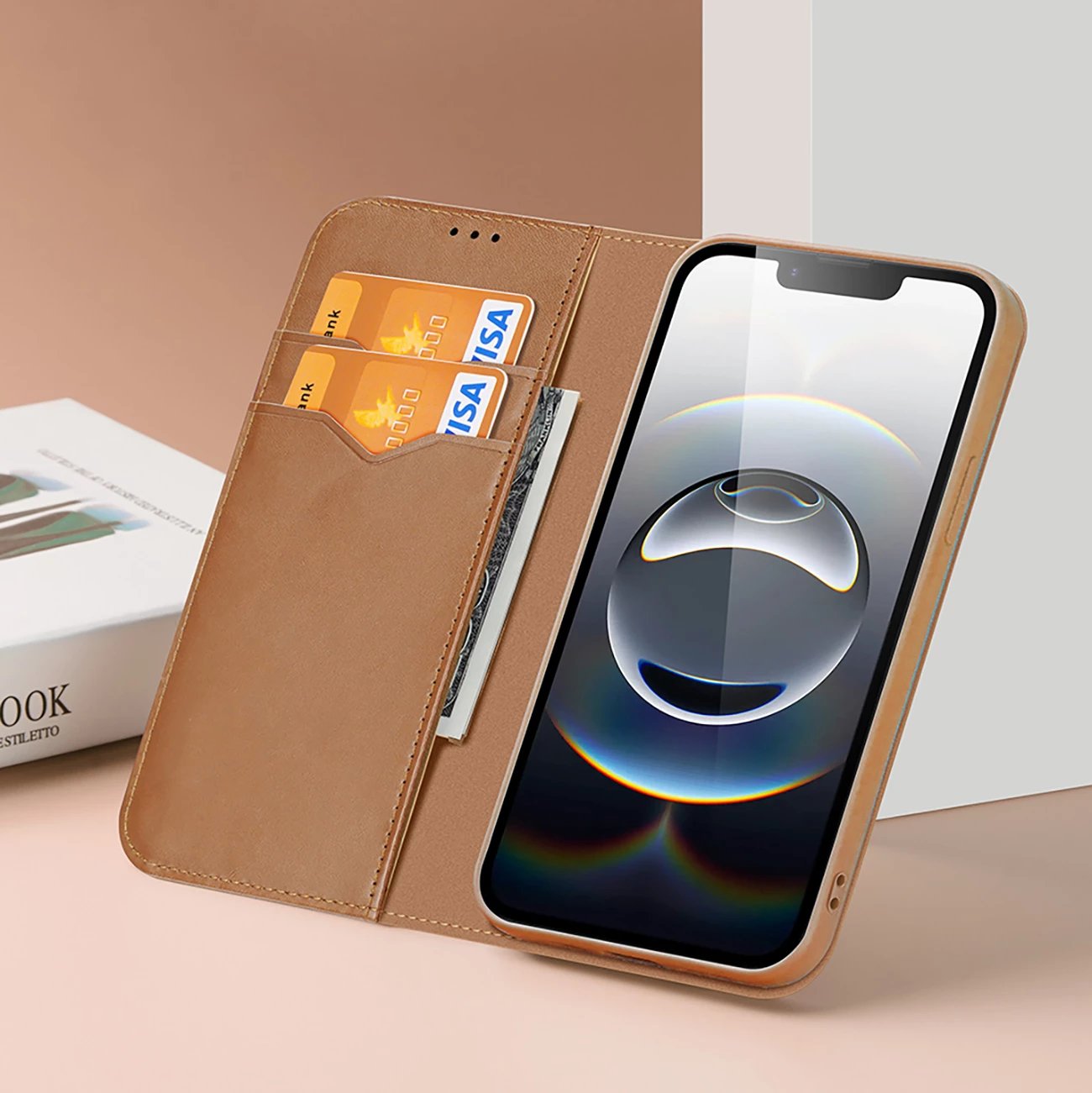 Mbështjellës Dux Ducis Hivo për iPhone 16e, me flip, mbrojtje RFID, kafe