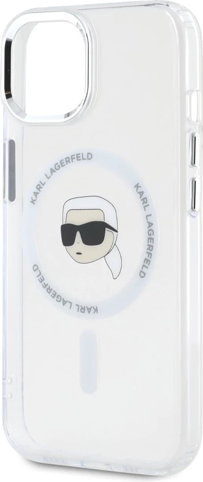 Mbështjellës Karl Lagerfeld IML Metal Karl Head MagSafe për iPhone 15, Bardhë