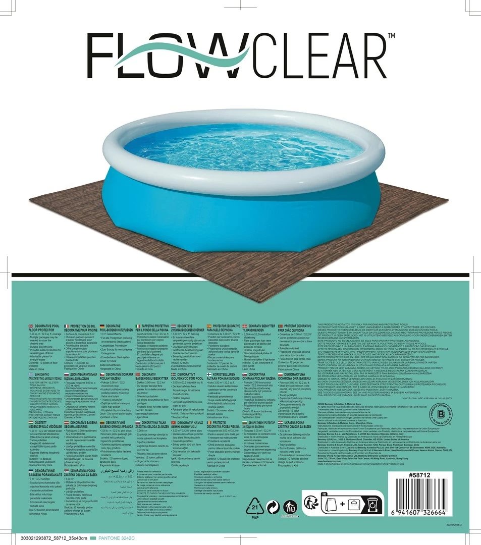 Mbrojtës dyshemeje për pishinë Bestway Flowclear, 50x50 cm, ngjyrë druri
