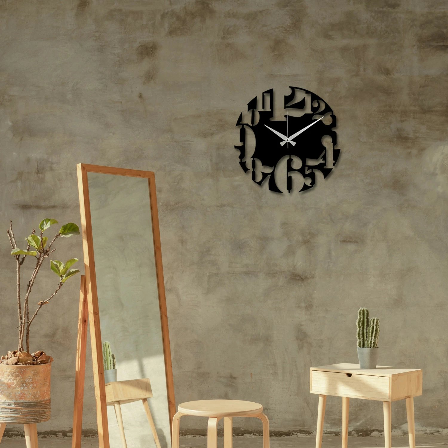 Orë muri dekorative metalike Wallity, Enzoclock - S001, e zezë, 48x48cm