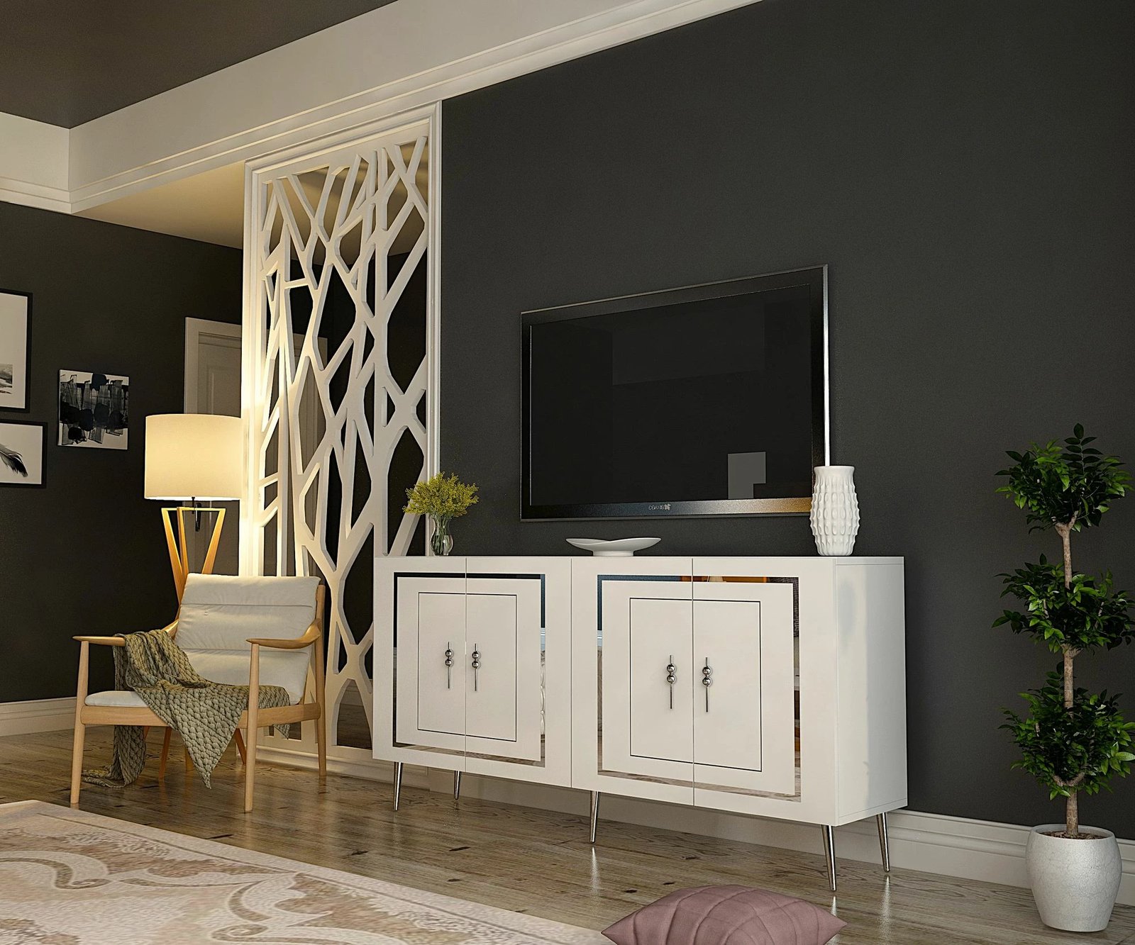 Konsol Skye Decor, Piero KB150, e bardhë, argjend