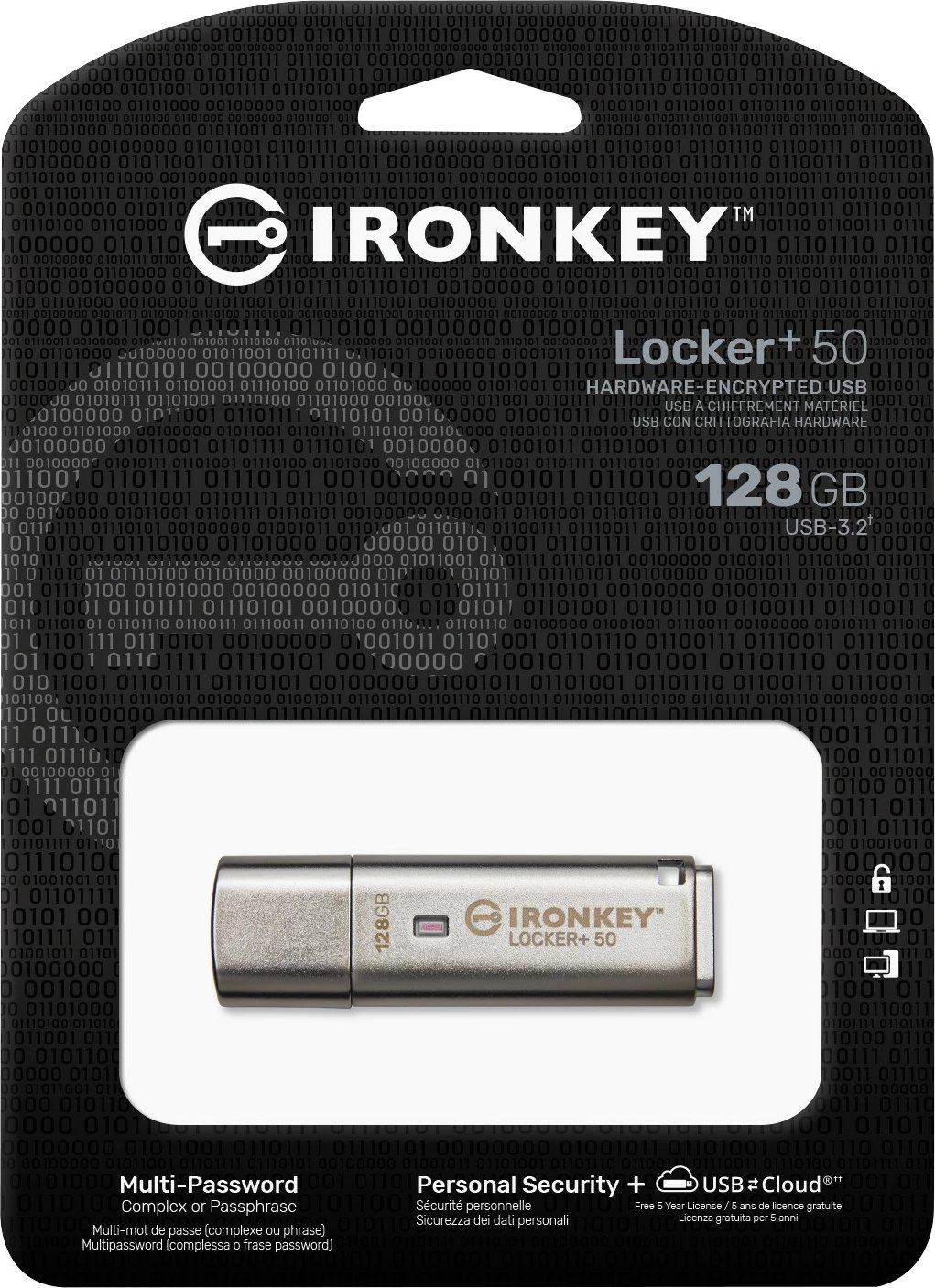 USB stick Kingston IronKey Locker+ 50 128GB, argjendtë