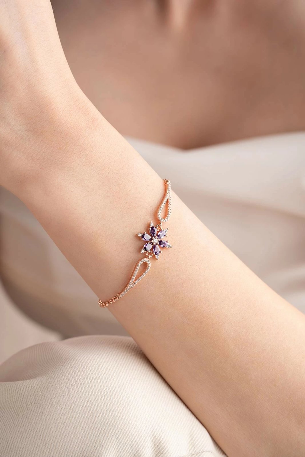 Byzylyk argjendi Jumeon, ngjyrë rozë e artë dhe vjollcë, NRZ999116