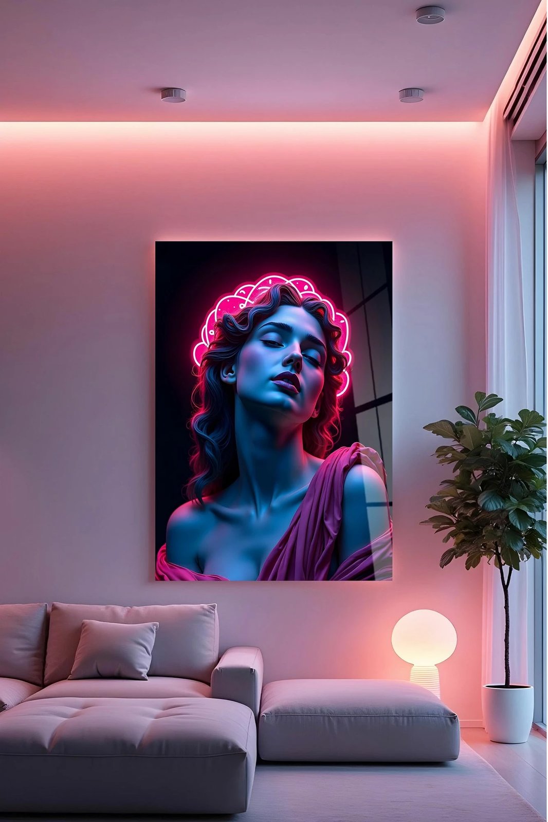 Pikturë dekorative prej xhami të temperuar, shumëngjyrëshe, Hhlneon0012, 70x100cm