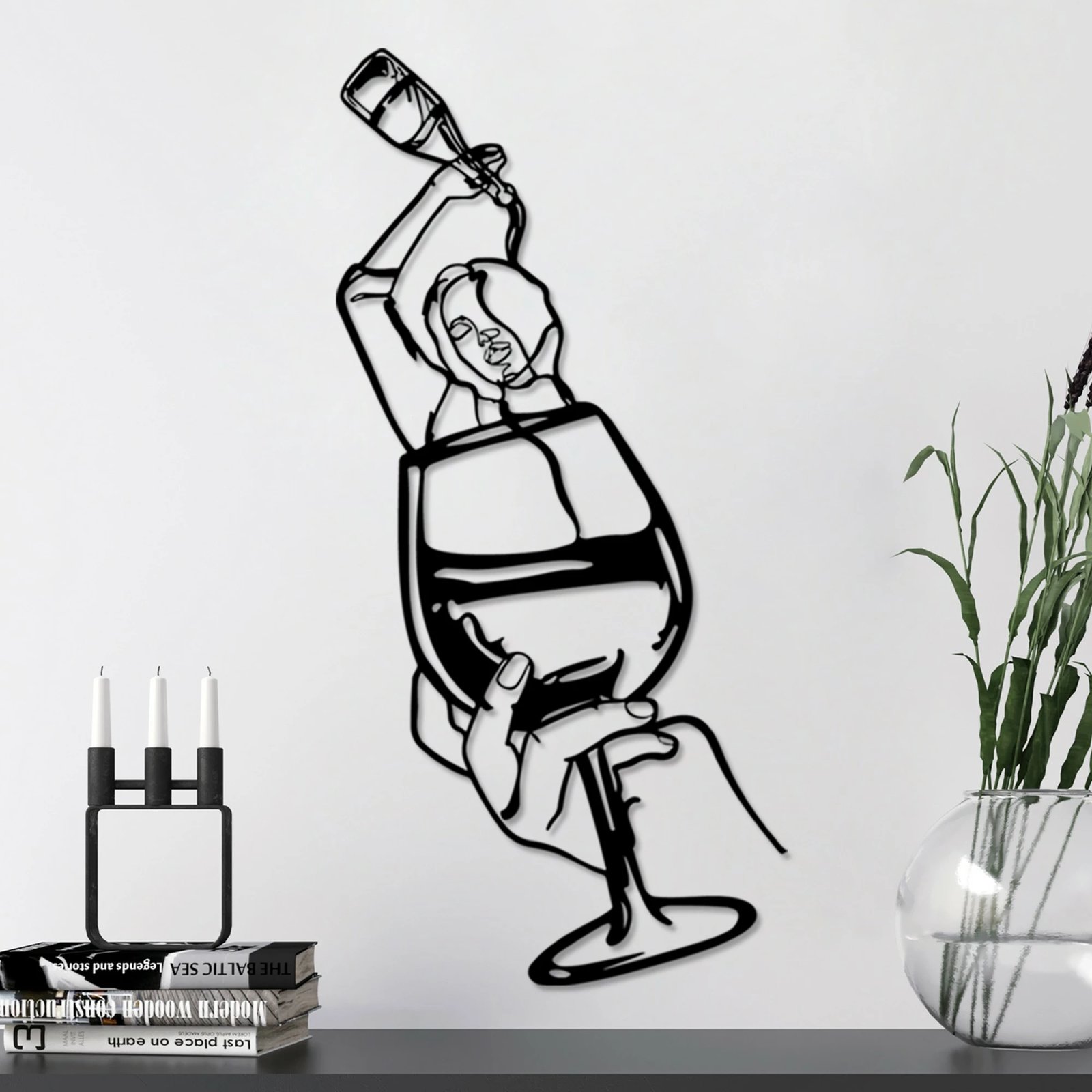 Aksesor dekorativ metalik për mur, Wallity, Bicchiere, ngjyrë e zezë