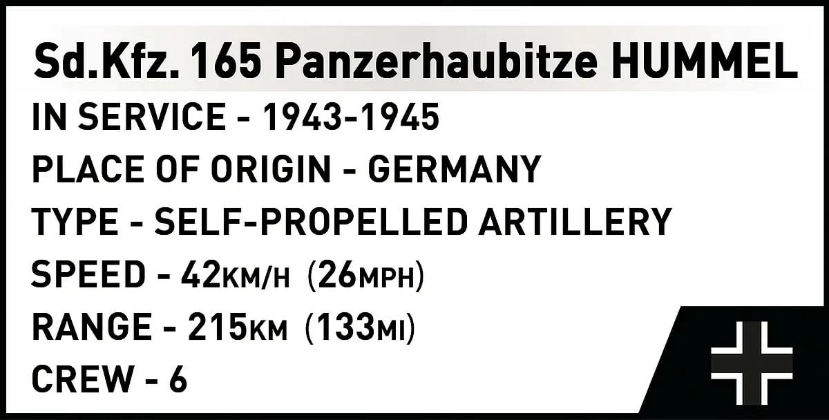 Set blloqesh ndërtimi, Cobi, Panzerhaubitze Hummel COBI-2663, 1118 pjesë, shkallë 1:28, me 2 figura
