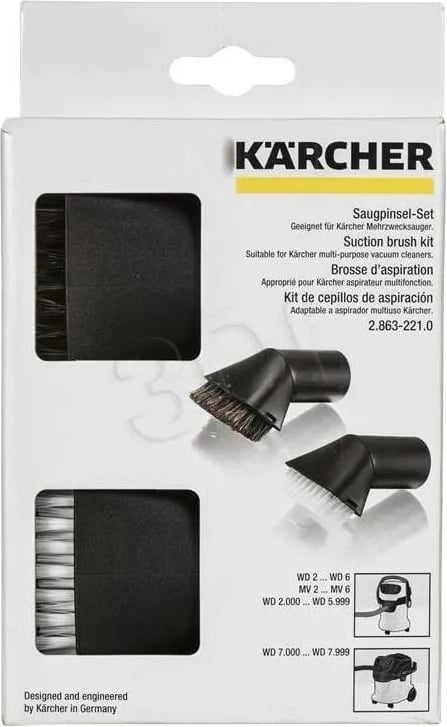 Set furçash për fshesë me korrent, Karcher 2.863-221.0, 2 copë me fije të forta dhe të buta, kompatibile me fshesat multi-purpose Karcher, e zezë
