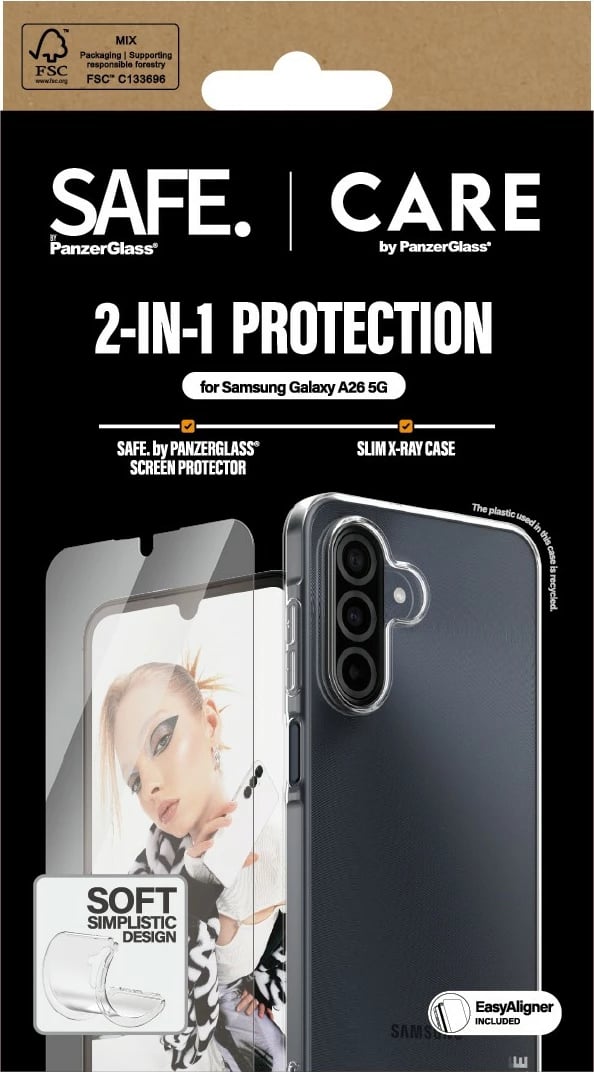 Mbështjellës PanzerGlass CARE për Samsung Galaxy A26 5G me mbrojtës ekrani, transparent