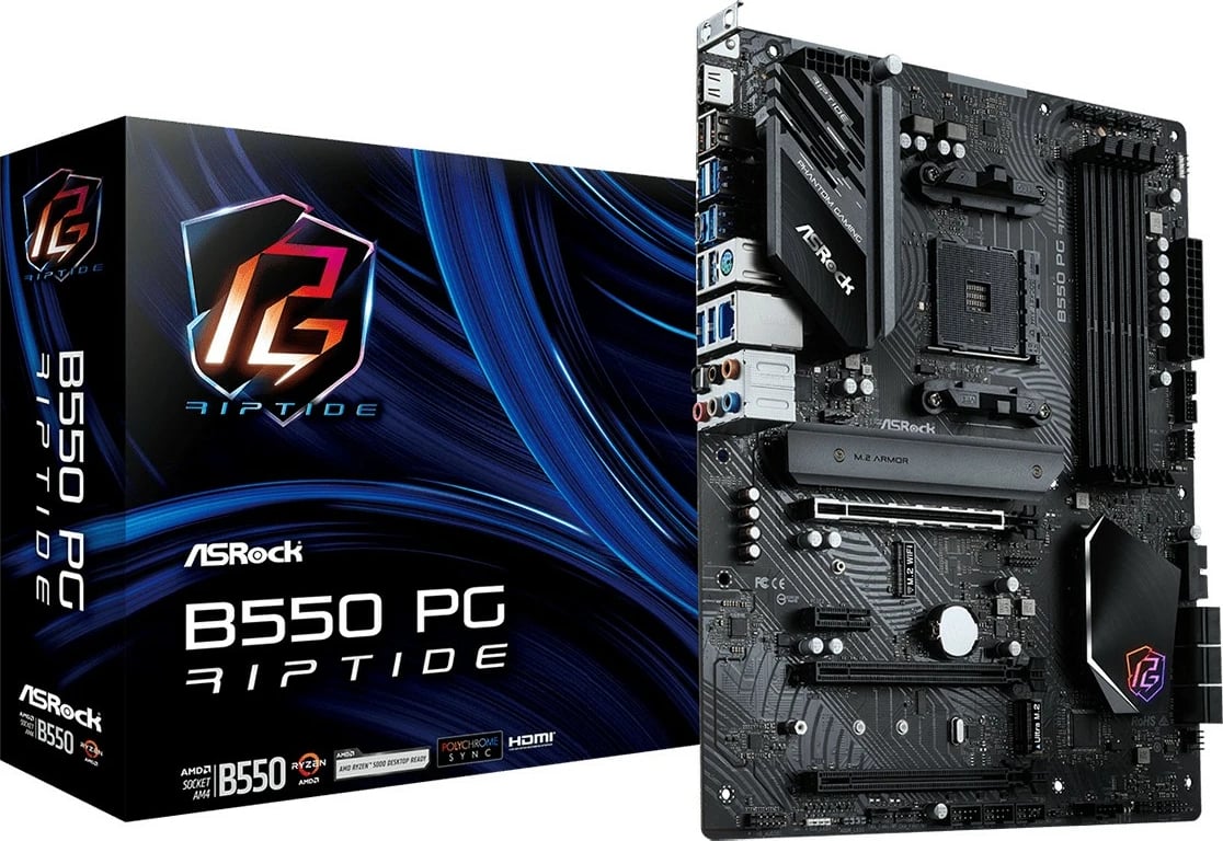 Pllakë amë ASRock B550 PG Riptide, ATX, për Ryzen, 128GB DDR4, Ethernet 2.5G