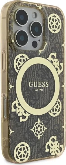 Mbështjellës Guess IML Peony On 4G Background MagSafe për iPhone 16 Pro Max, Kafe