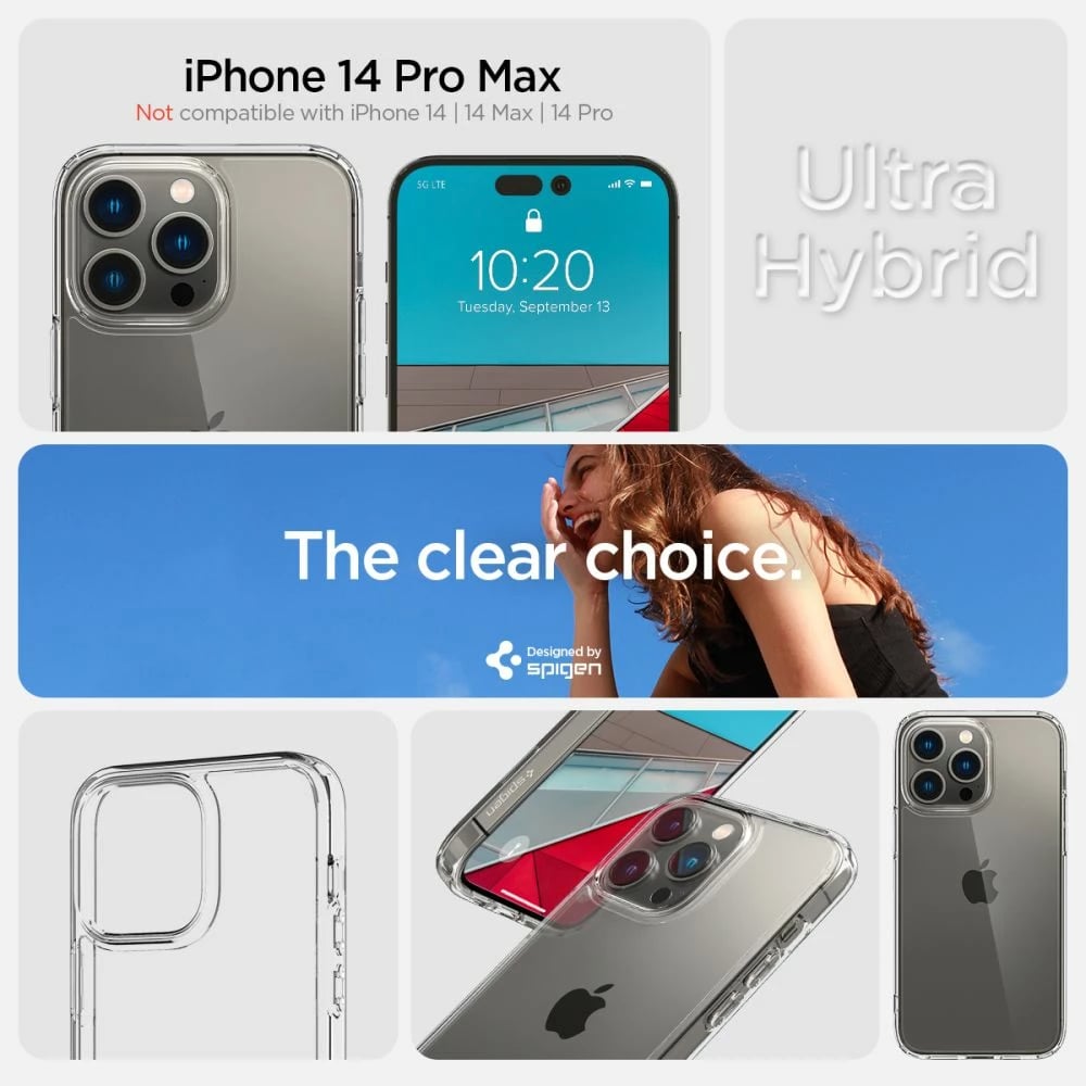 Mbështjellës Spigen Ultra Hybrid për iPhone 14 Pro Max, Transparent