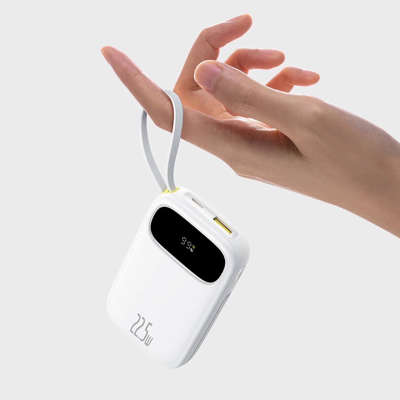 Powerbank Baseus EnerFill FC31, 20000mAh, 22.5W, me ekran dixhital, me kabllo USB-C + Lightning, Bardhë