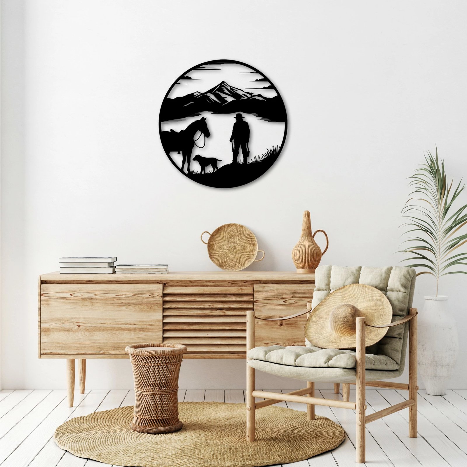 Aksesor dekorativ metalik për mur Wallity, gjuetar në liqen