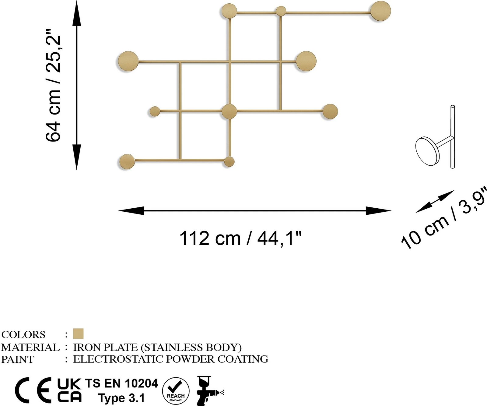 Varëse muri metalike Wallity, Fatara-A, ngjyrë ari