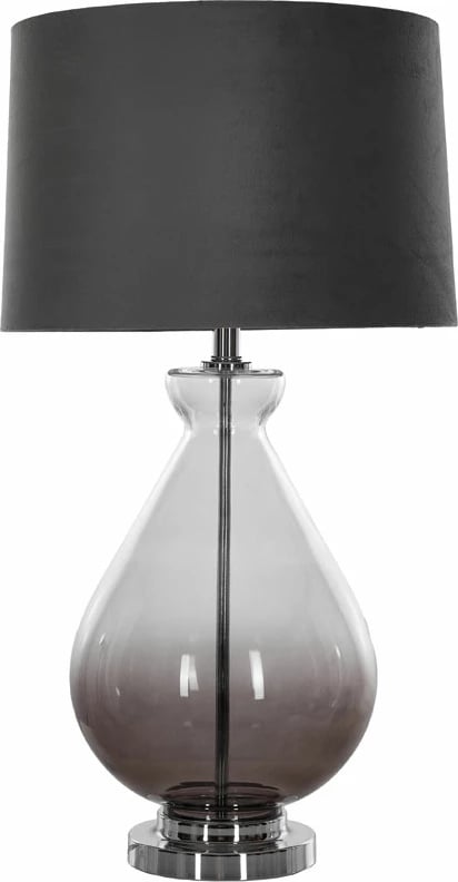 Tavolinë llambë Jaelyn, xham gri transparent, suede kafe, 41x41x74cm
