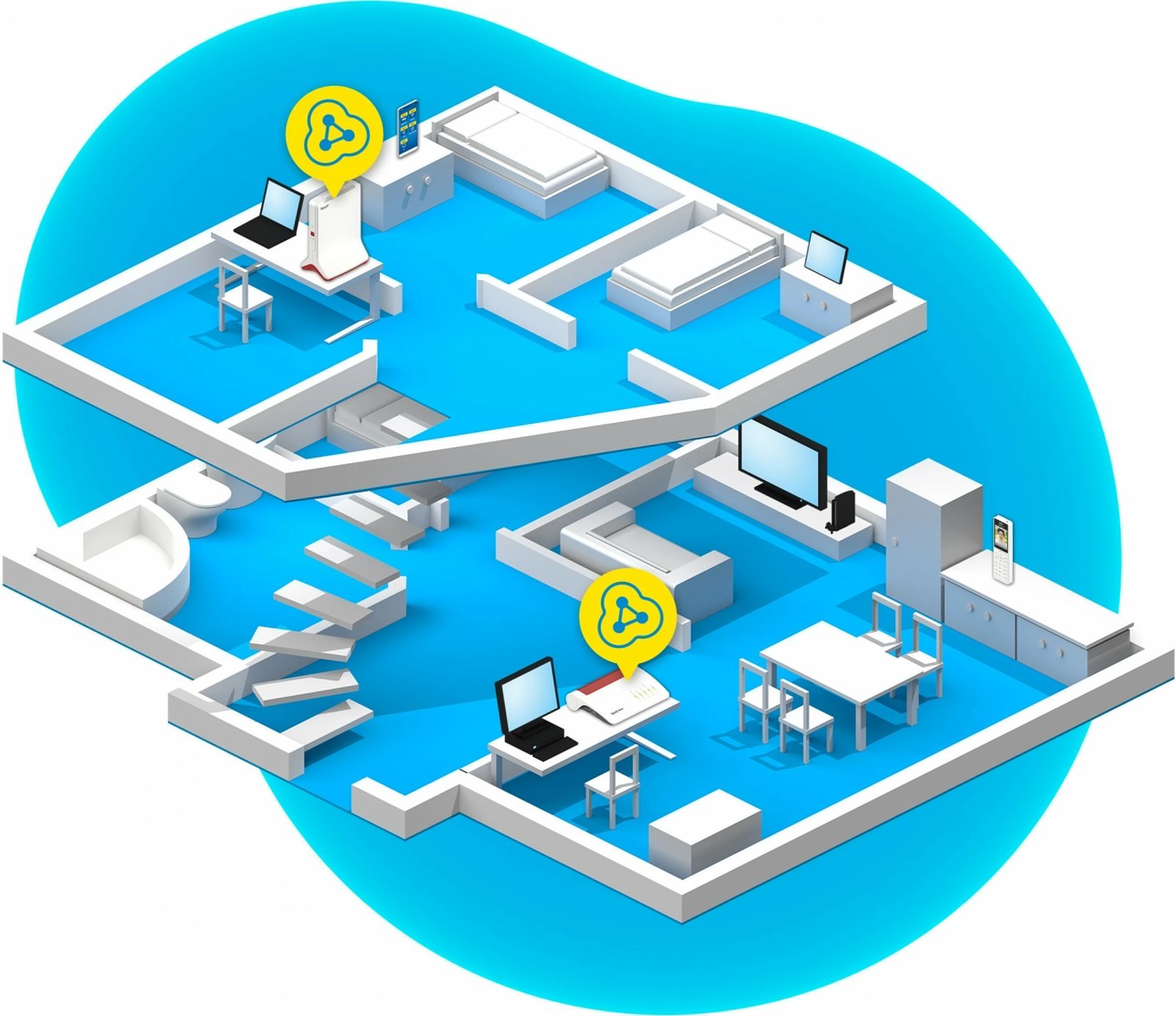 Router portabil AVM FRITZ!Repeater 6000, Wi-Fi 6, Tri-band, Ethernet LAN, Kuq, Bardhë