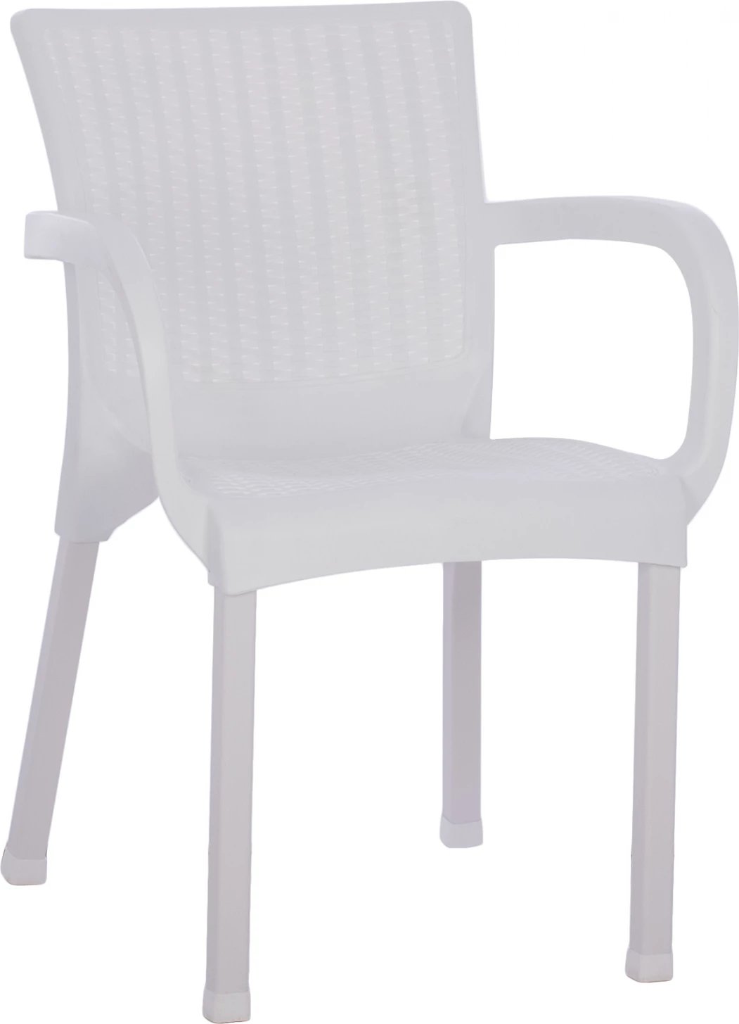 Karrige e bardhë polipropileni rattan, këmbë alumini, FH5591.01, 60x60x82 cm