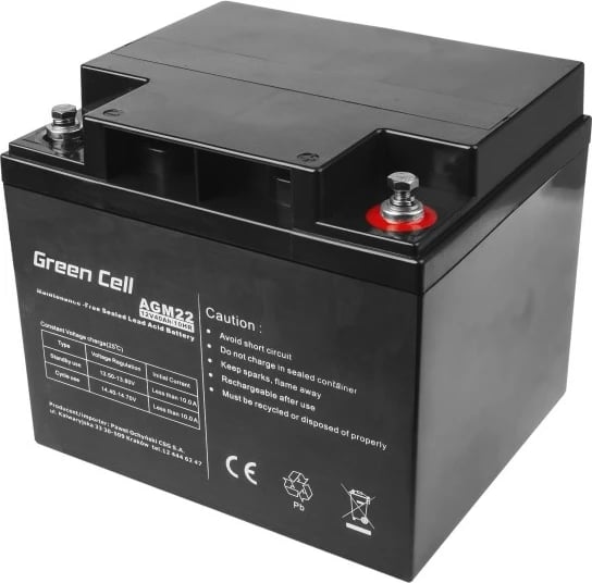Bateri AGM, Green Cell, AGM22, 12V 40Ah, e zezë
