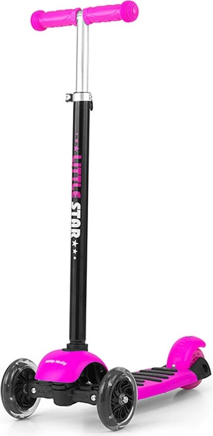 Trotinet 3‑në‑1, Milly Mally, Little Star, me ndenjëse dhe shufër prindi, rrota LED, kapacitet 20/50 kg, i gjelbër